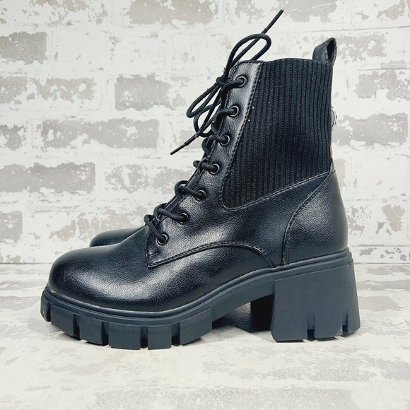 MIA Shoes - New Mia Regan Black Leather Lace Up Combat Boots O304